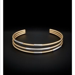 Preowned Italian gold 14 K two tone triple cuff bracelet